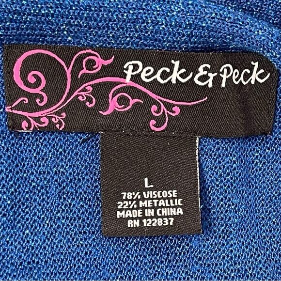 Peck & Peck Blue Metallic Dolman Sleeve Bateau Neck Pullover Sweater Size Large - Picture 3 of 5